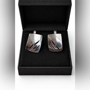 Chunky Silver Modernist Statement Earrings, Pierced, Maker Marked